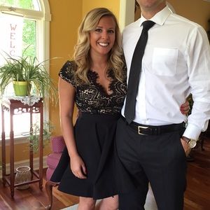 Black And Nude Lace Backless Cocktail Dress